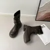 Botas Martin de caña media con suela gruesa para mujer, colección de otoño, punta redonda, tacón grueso, retro y a la moda, con hebilla de cinturón, que aumentan la altura, botas de motociclista