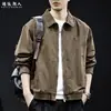 Jaqueta casual de trabalho bordada 100% algodão masculina, novo estilo primavera/outono 2026, corte solto, plus size, visual vintage lavado