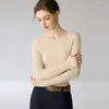 Suéter de gola redonda 100% cashmere puro para mulheres, camada base de malha slim fit, manga longa, novo top interno outono e inverno