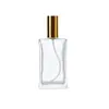 Botella de Perfume de Vidrio Personalizada por el Fabricante 30ml Botella Plana Cuadrada Recargable Botella con Tapa de Rosca y Atomizador Botella Vacía Portátil Conveniente Botella de Vidrio