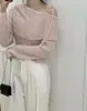 Tamanhos atualizados após o envio: Chique coreano outono/inverno nova coleção, caimento justo estilo coreano, blusa de tricô versátil de manga longa com amarração nos ombros