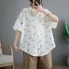 Camisa Estampada de Lunares Estilo Retro Nuevo de Verano para Mujer, Top Holgado de Manga Corta con Bolsillo y Cuello Polo a la Moda para el Trabajo