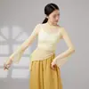Traje de danza clásica para mujer, vestido de gasa para danza china, atuendo para práctica de postura corporal y ritmo, manga larga, escote asimétrico de un hombro, dobladillo irregular, atuendo de danza