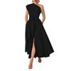 Moyashang Amazon Verano Más Vendido Moda Europea y Americana para Mujer Vestido sin Mangas Cuello Diagonal Color Sólido Cintura Ajustada con Falda Acampanada