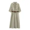 Estilo Europeo Ropa para Mujer Comercio Exterior Transfronterizo Venta Caliente Moda Tendencia Versátil Vestido Midi con Cinturón