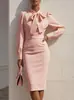 2025 Amazon Exportación Transfronteriza Moda Nueva Primavera y Otoño Vestido Elegante de Color Puro con Lazo en la Cintura Ropa para Mujer