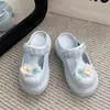 Tamancos Florais Eva Peça Única para Mulheres, Sapatos Versáteis Fofos com Furos de Solado Macio, Chinelos Mary Jane de Verão para Uso Externo