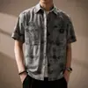Camisa de trabajo de manga corta con textura 3D y tejido jacquard de marca moderna estilo americano para hombre, camisa ligera de verano con cuello para ir al trabajo
