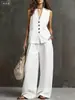 Ropa de Verano Transfronteriza Europea y Americana para Mujer 2026, Conjunto de Lino Estilo Perezoso, Chaleco sin Mangas + Pantalones de Pierna Ancha, Suave y Elegante