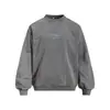 Moletom redondo masculino estilo retrô americano com efeito desgastado, solto e casual, com estampa de silhueta e design inspirado no punk desgastado