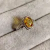 Cinco Anéis de Flor Natural Âmbar Água-Marinha Fantasma Cristal de Morango com Banda Aberta Ajustável, Moda Retro Versátil para Mulheres e Homens