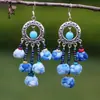Pendientes de Teñido con Nudo de Yunnan Artístico Creativo Puesto Étnico Yunnan Dali Teñido con Nudo Tinte Azul Flor de Viaje Auricular Taibao