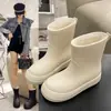 Botas de Lluvia de Moda Sencillas de Longitud Media para Mujer Adulto de Uso Exterior Botas de Lluvia Cálidas con Forro de Lana Antideslizantes Impermeables Zapatos Planos de Goma