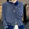 Cárdigan de punto fino para mujer con cuello redondo y rayas de colores coreanos, abrigo de lana peinada, casual, rejuvenecedor, de una hilera, multibotón