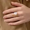 Anillo Corazón de Amor Imitación Perla de Acero de Titanio Jieding, Joyería de Mano que No se Desvanece, Accesorios de Acero Inoxidable, Acero de Titanio Transfronterizo que No se Desvanece