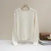 Suéter Retro de Punto Trenzado 100% Lana Estilo Miu Dulce Sencillo Color Sólido Versátil Suéter Pulóver de Cuello Redondo para Mujer