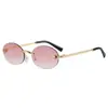 Gafas de sol retro ovaladas sin montura para mujer, Gafas de sol metálicas de moda estilo Puro Deseo para hombres modernos, Protección solar de alta gama estilo Ins