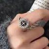 Anillo Vintage Desgastado de Cruz y Rueda de Barco para Mujer, Diseño de Nicho, Estilo Nuevo, Sensación de Alta Gama, Anillo Abierto Ajustable Versátil para Mujer