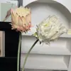 Cardo nórdico peonía artificial flocado de alta calidad suave decoración ramo floral para decoración del hogar, boda y fotografía