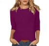 Camiseta Nueva de Mujer para 2026 Amazon Transfronterizo con Cuello Redondo, Mangas de Tres Cuartos y Top de Color Sólido