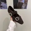 Zapatos Planos con Puntera Cuadrada y Pedrería, Elevación Interna, Zapatos para Mujer 2025 Otoño e Invierno, Zapatos Grises con Forro de Felpa, Mary Jane, Zapatos de Noche