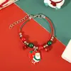 Nuevo Pulsera de Cascabel de Reno Navideño Caricatura Esmalte Pulsera Ajustable Papá Noel Bastón de Caramelo Cuerda de Mano Pulsera para Mujer
