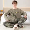 Pijama para Hombre Manga Larga Algodón Puro Primavera y Otoño Delgado Estudiante Joven Dibujos Animados Ropa de Casa Holgado Tallas Grandes Traje