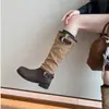 Otoño 2026 Nuevo Color Block Hebilla Metálica Botas Caídas Hasta la Rodilla Botas Retro Western de Media Caña Botas Altas para Mujer