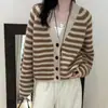 Chaqueta Estilo Tweed Otoño e Invierno 2025 Nuevo Cárdigan Tejido de Punto para Mujer Rayas Cuello en V Engrosado Tendencia en Tejido de Punto