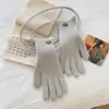 Mesmo estilo de designer coreano~Luvas quentes com costura overlock canelada contrastante para mulheres, luvas de inverno com dedos divididos para tela sensível ao toque
