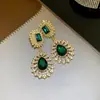 Brincos de argola de prata europeus e americanos com diamantes, brincos quadrados e redondos em formato de gota, brincos estilo corte vintage, joias de nicho únicas e estilosas