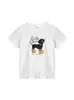 Camiseta Blanca de Manga Corta con Cuello Redondo para Mujer, Nuevo Estilo de Verano, Estampado de Cachorro de Dibujos Animados Americanos, Top Versátil de Algodón Puro para Mujer