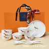 Conjunto de Louças Youli Hermes com 13 Peças Tigelas, Pratos e Colheres de Cerâmica Souvenirs de Luxo Acessível Criativos Caixa de Presente Elegante Atacado