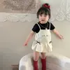 Estilo Coreano Roupas Infantis Vestido para Meninas Conjunto Verão Novo Roupa de Bebê Menina Camiseta de Manga Curta Saia com Suspensório Roupas de Bebê
