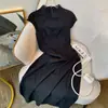 Novo Vestido Preto Estilo Chinês para Mulheres, Novo Modelo Primavera 2025, High-End, Estiloso, Versátil, Acinturado, Vestido Emagrecedor
