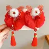 Grampo de Cabelo de Ano Novo Grampo Vermelho Festivo com Laço para Meninas Acessórios de Cabelo para o Ano Novo Chinês Hanfu Atacado de Pequenos Artigos Outono e Inverno