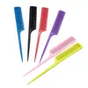 Pente de cauda fina para franja, plástico colorido, especializado para maquiadores e cabeleireiros, pente de cabeleireiro de dentes finos com cabo longo, atacado