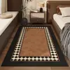 Tapete longo para quarto, tapete de cabeceira retrô de luxo leve, tapete de chão espesso para quarto, tapete de cabeceira novo estilo, lavável e não precisa lavar para em frente à cama