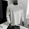 Comercio Exterior al por Mayor Camiseta para Hombre Retro Americano Capa Base Color Sólido Talla Grande Diseño Tridimensional Cuello Redondo Manga Larga Camiseta Top