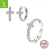 Conjunto de Joias Yinziyun Novo Anel Cruz de Diamante Moissanita Brilhante Brincos Prata de Lei S925