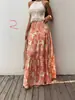 Falda larga estampada de cintura alta estilo bohemio para mujer, nueva falda larga fluida línea A estilo vacaciones de verano, moda transfronteriza europea y americana