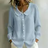 Camisa feminina de linho com design transfronteiriço europeu e americano, nicho, para o dia a dia, nova, de manga longa, solta, com decote V, para todas as estações, 2026
