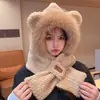 Oso de Peluche Protector de Orejas de Invierno Versátil Lindo Sombrero Bufanda Calentador de Cuello con Capucha Ciclismo Integrado Engrosado