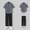 Traje de dos piezas de viento cocido ligero para niños verano nuevo Ruffian guapo un conjunto con camisa manga corta pantalones de pierna ancha una generación de pelo