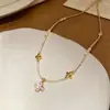 Cadena para Clavícula con Perlas de Piedra Natural Cristal Amarillo Fresco Colgante de Zircón Rosa Facetado Vintage Dulce