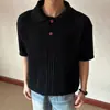Estilo Old Money Americano Tricô Canelado Gola Polo Manga Curta Unissex Simples Casual Versátil Caimento Relaxado Top Camiseta