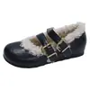 Zapatos Mary Jane de Estilo Coreano con Doble Hebilla Suave 2026 para Mujer con Punta Redonda, Suela Suave, Felpa Adentro, Cálidos, Corte Bajo, Zapatos de Piel con Piel