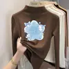 Camiseta base de doble cara con forro polar para niñas, manga larga para otoño e invierno con cuello medio alto, cálida y adecuada para usar en capas