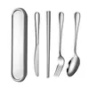 Conjunto de Talheres Portátil de Aço Inoxidável 304L com Faca, Garfo, Colher e Hashis, Incluindo Imposto, para Uso Externo Transfronteiriço e Utensílios de Mesa para Cantina de Funcionários