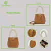Bolso cruzado de un solo hombro para mujer nuevo, Bolso tipo bandolera de cuero genuino, Bolso de cubo con borde de felpa de cordero retro, Procesado y personalizado